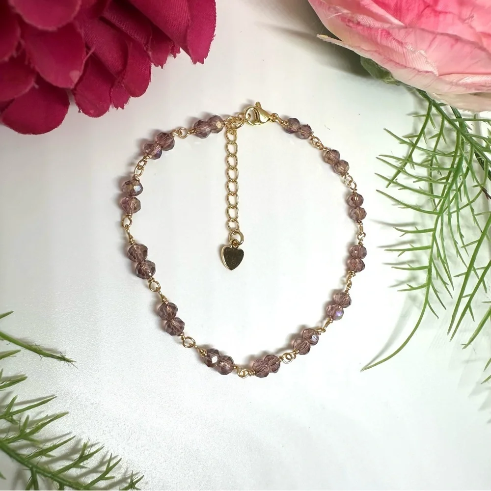 NEW⚜️Mauve Crystal Hand Wired Bracelet - Picture 3 of 6